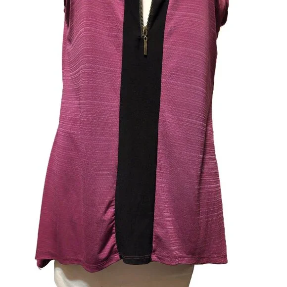 ❤️ 4/$20 Suzie in the City tank top Women's large Purple black V-neck front zip - Picture 4 of 13